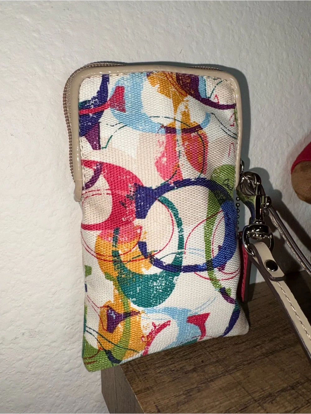COACH Poppy Graffiti Multicolor Signature Canvas Wristlet Phone Case Camera Bag